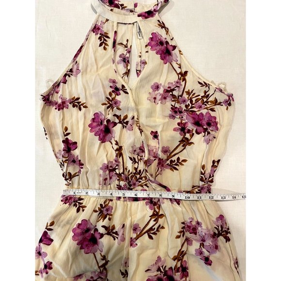 American Eagle Women Halter Neck Romper Floral Cherry Blossom Key Hole Pink SZ S - Picture 7 of 12